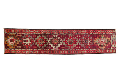 Bohemian Turkish Runner ,Oushak Runner Gypsy, Vintage Runner Long,  3x13 Runner Rug, Hallway Kitchen Red Geometric Carpet Runner, 6241