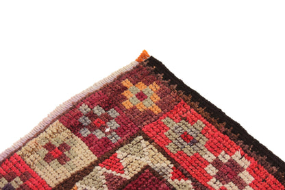 Bohemian Turkish Runner ,Oushak Runner Gypsy, Vintage Runner Long,  3x13 Runner Rug, Hallway Kitchen Red Geometric Carpet Runner, 6241