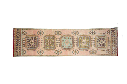 Soft Pink Turkish Rug Runner, 3x11 Runner Rug, Oushak Vintage Turkish Runner ,Coastal Decor, Pink Pale Hallway Carpet Runner Rug, 6368