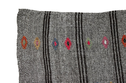 Gray Black Striped Kilim, Kilim Rug, Rustic Primitive Kilim rug, Turkish Vintage Kilim Rug 8x10, Living Room Rug, Decorative Rug, 8026