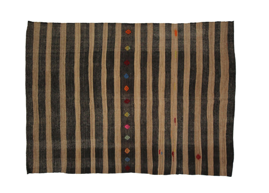 Organic Brown Kilim Rug, Turkish Kilim, Neutral Vintage Rug, Turkish Rug, Handmade Flat Weave Area Rug, Brown Rug 8x11, Old Kilim Rug, 7172