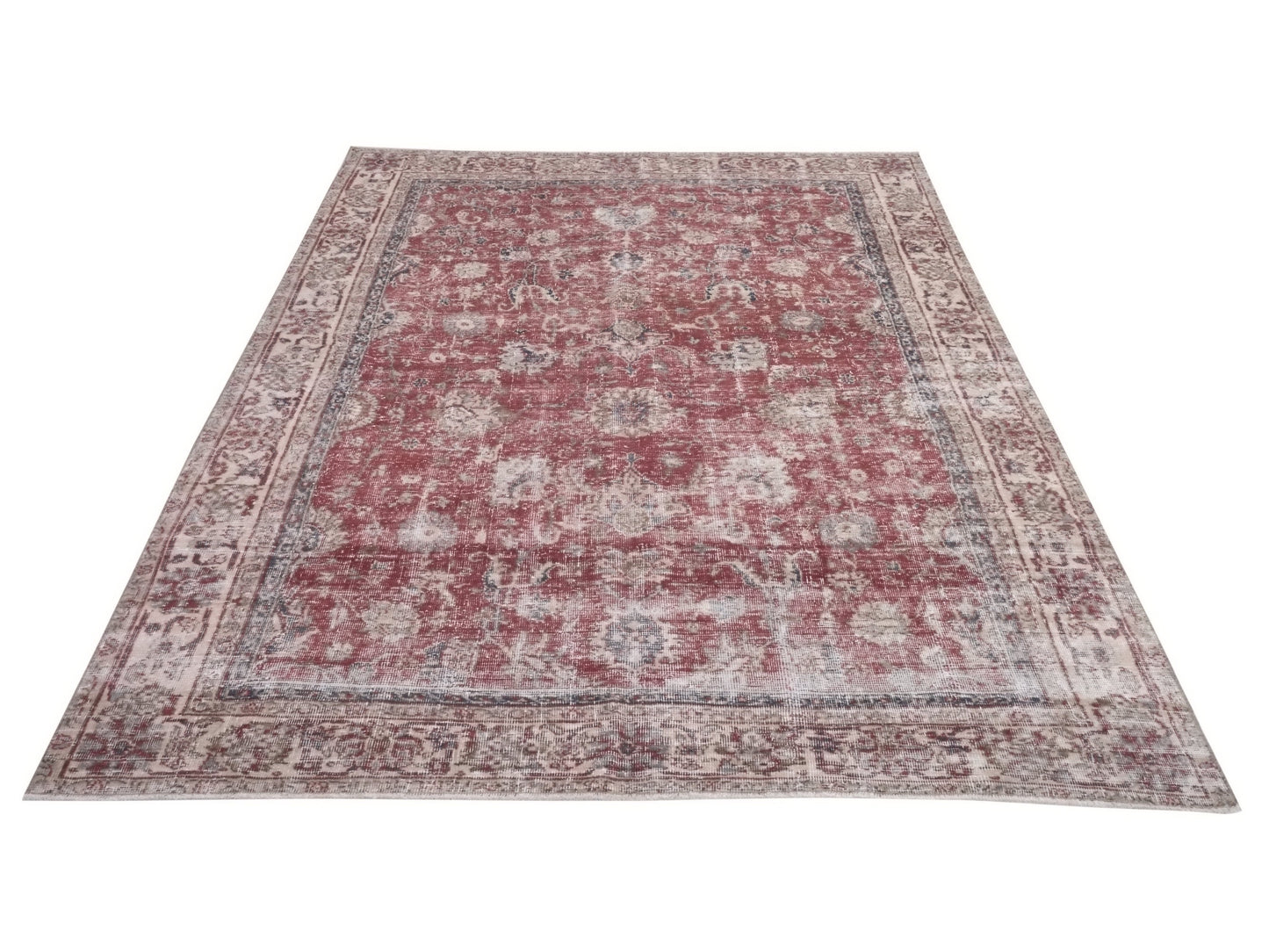 Distressed Rug, Oushak Rug, Vintage rug, Red Carpet rug, 7x9 Rug, Turkish Rug, Area rug, Floral rug, Bohemian rug, Living room rug, 10227