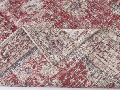 Distressed Rug, Oushak Rug, Vintage rug, Red Carpet rug, 7x9 Rug, Turkish Rug, Area rug, Floral rug, Bohemian rug, Living room rug, 10227