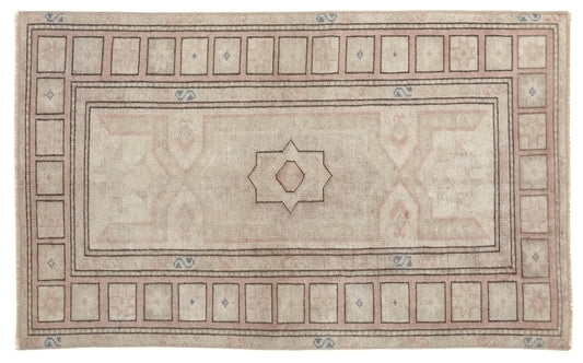 Muted Oushak Rug, Small Area rug, Turkish Vintage rug, 3x5 Rug, Pastel Rug, Bedroom rug, Nursery rug, Geometric rug, Unique rug, 10061