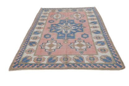 5x8 Turkish rug, Vintage rug 5x8, Oushak Rug 5x8, Neutral Pink Bohemian Carpet rug, Bedroom Area Anatolia Rug ,Rug Made in Turkey , 7747