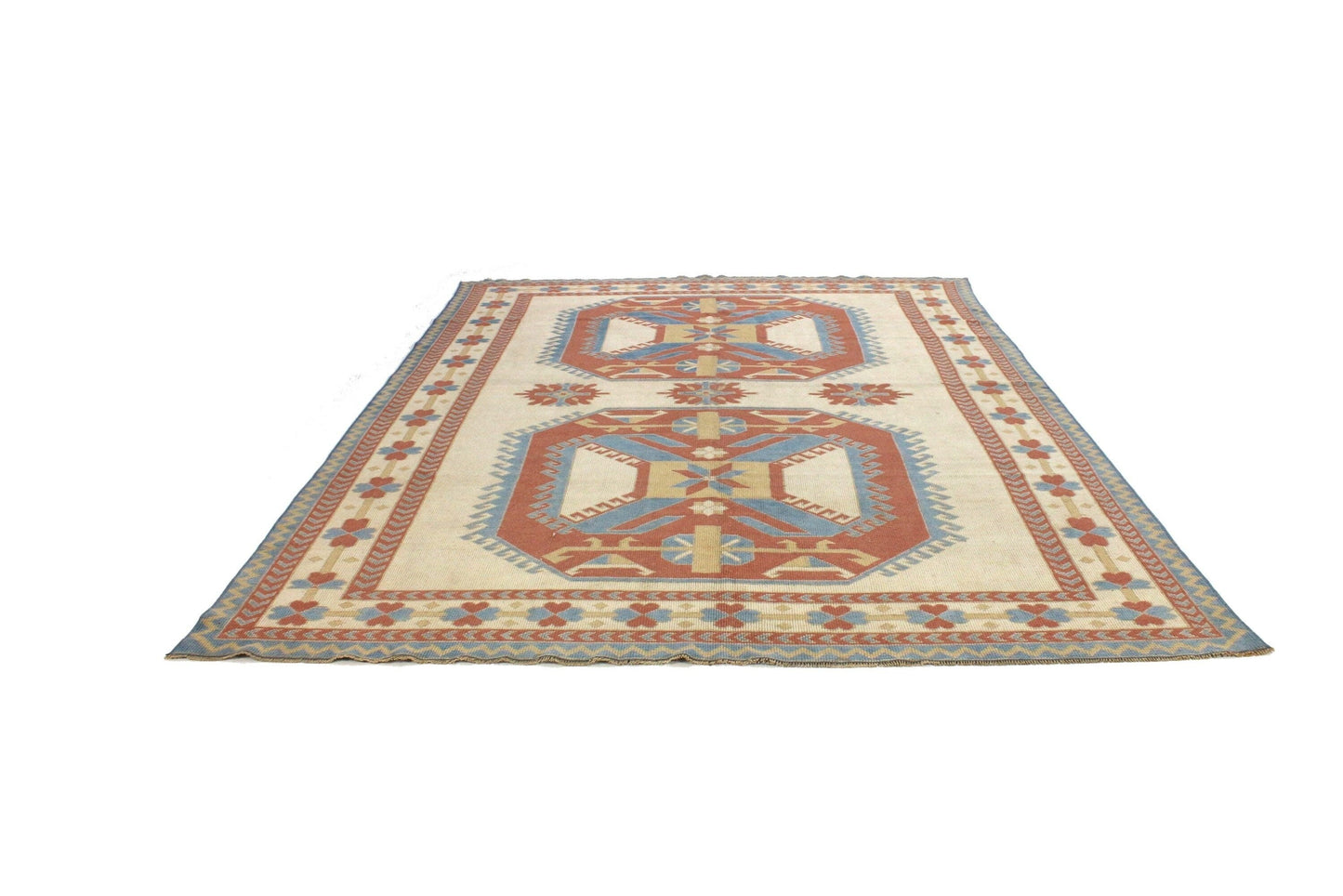 Turkish Rug Beige, Geometric Vintage rug, Oushak rug 7x10, Handmade Area rug, Carpet rug, Dining room rug ,Area rug 7x10, 5888