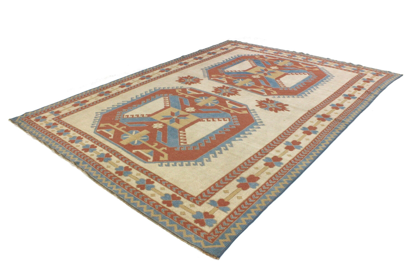 Turkish Rug Beige, Geometric Vintage rug, Oushak rug 7x10, Handmade Area rug, Carpet rug, Dining room rug ,Area rug 7x10, 5888
