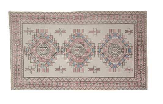 Faded Turkish rug, Vintage rug 5x8, Oushak rug ,Neutral Rug, Carpet rug, Handmade rug, Geometric rug ,Anatolia rug, Turkey rug, 7292