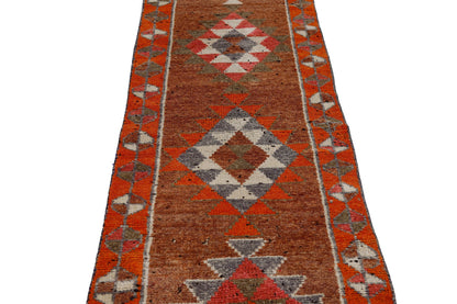 Cherry Red Runner rug, Turkish Oushak Vintage Rug Runner, 3x12 Runner rug,Bohemian Carpet Runner,Anatolia,Made in Turkey,7193