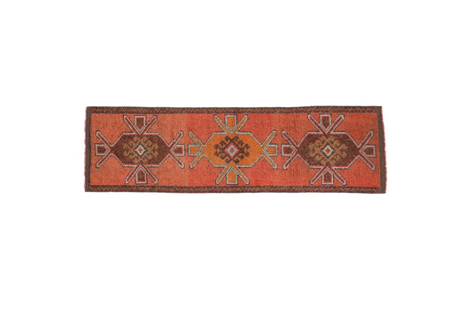 Orange Runner rug 3x10, Turkish runner, Oushak runner, Vintage runner, Turkey rug, Unique rug, Muted rug,Aged rug,One of a kind,7194