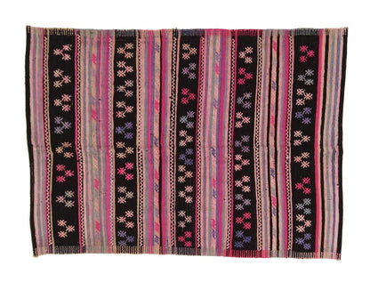 Pink Black Kilim rug, Turkish Vintage Kilim Rug 5x8, Gypsy decor, Boho Kilim rug ,Area Living room rug, Anatolia rug ,Floor Kilim Rug,3187