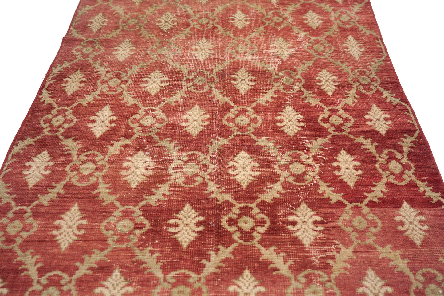 4x8 Vintage Oushak Turkish Rug, Floral Red Gold Area Handmade Carpet Rug, Bohemian rug , Living room rug, Entryway,Rug, 4048