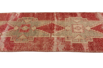 3x10 Faded Runner Rug, Oushak Runner Red, Turkish Runner Boho, Rug Runner Unique, Carpet Runner Oushak, Kitchen Hallway Rug, 4581