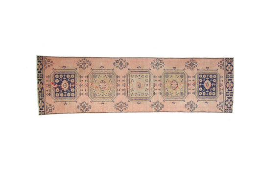 3x11 Runner Rug ,Carpet Runner ,Turkish Runner, Oushak Runner, Vintage Runner ,Hallway Rug, Kitchen Rug, Salmon Pink, Blue, Runner, 4026