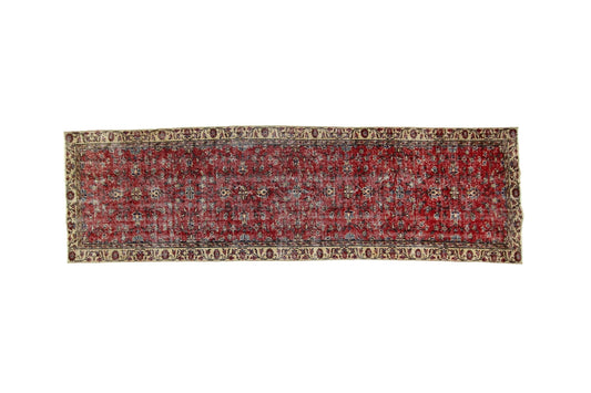 Runner Rug 3x10, Turkish Runner Red ,Oushak Runner Floral, Vintage Handmade Carpet Runner, Vintage Turkish Rug Runner, Boho Decor, 2176