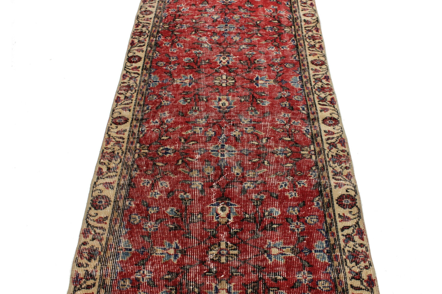 Runner Rug 3x10, Turkish Runner Red ,Oushak Runner Floral, Vintage Handmade Carpet Runner, Vintage Turkish Rug Runner, Boho Decor, 2176