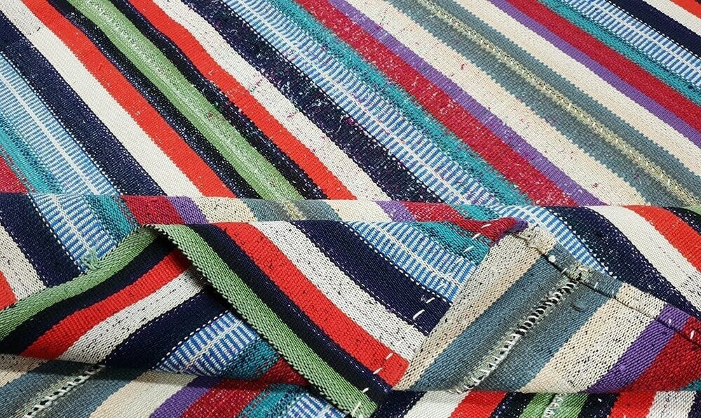 Striped Rainbow Kilim rug, Minimalist Area rug, Neutral Kilim rug ,Turkish Kilim Rug, Fine Vintage Kilim rug, Contemporary, Bedroom,2653
