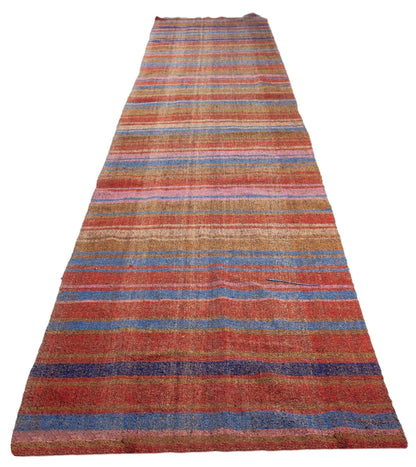 3x25 Extra Long Floor Colorful Vintage Turkish Kilim Runner Rug, Decorative Stair Hallway Rug,4728