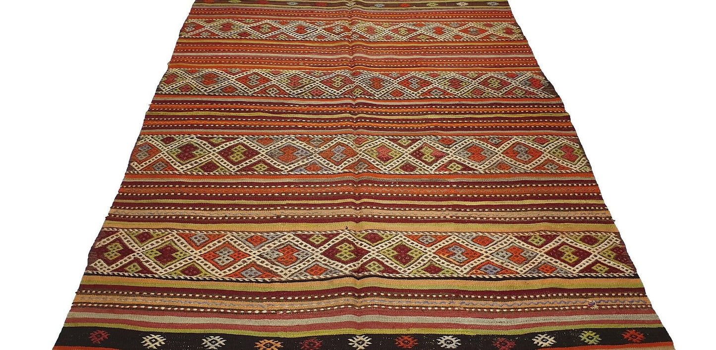 Embroidery Tribal Handmade Kilim rug 5x7 ,Turkish Vintage Kilim Rug, Area Pastel Kilim Rug, Faded Flat weave Kilim rug,Bedroom,599