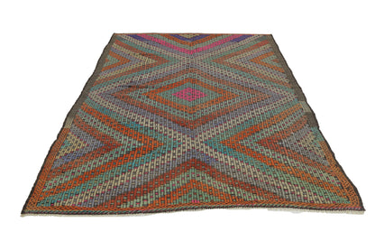 7x11 Bohemian Turkish Area Vintage Floor Handmade Antique Old One of a kind Eclectic Kilim Rug, 8143