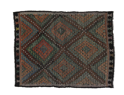 7x10 Handmade Kilim Vintage Area Primitive Unique Old Antique Turkish Kilim rug , 8191