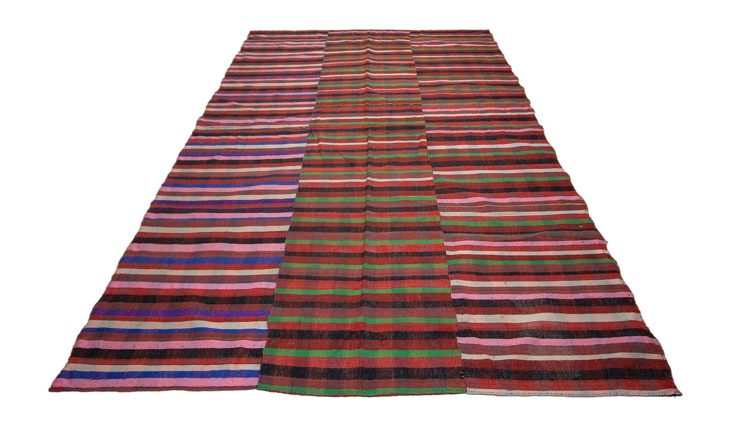 Boho Kilim Rug, 7x10 Kilim rug, 7x10 İndoor Plaid Rectangle Rug,Handmade Vintage Turkish Kilim Rug, 5537
