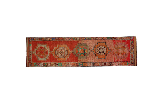 Turkish Oushak Vintage Runner Rug, Handmade Boho Floor Runner Rug, Runner Rug 3x11, Eclectic Decor, Kitchen Rug,Stair Rug, Hallway Rug, 7780