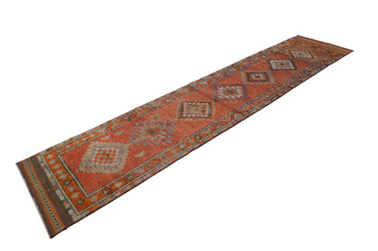 Orange Runner rug ,Faded runner rug, Turkish Oushak Vintage runner rug, 3x12 Rug runner, Farmhouse decor, Kitchen rug, 7773